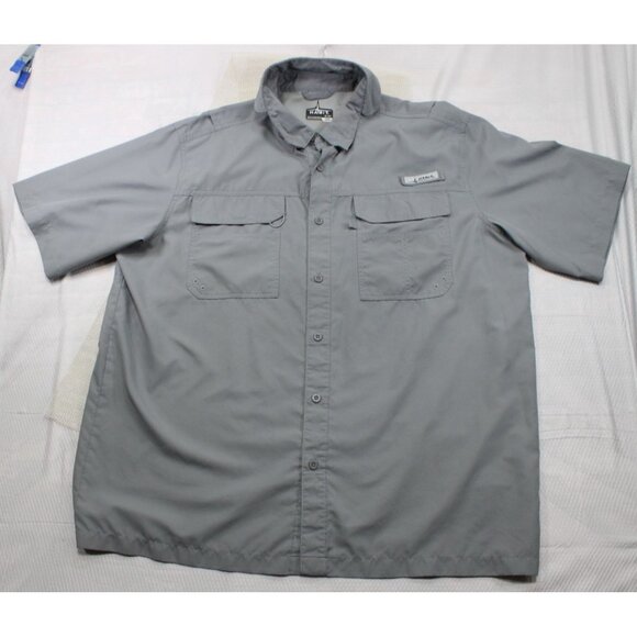Habit Mens XL Short Sleeve Button-Up Fishing Shirt 100% Polyester Gray Sharkskin - Picture 1 of 9